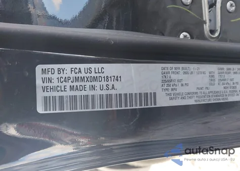 2021 Jeep Cherokee Latitude Lux 4X4 z USA, uszkodzony, nr VIN 1C4PJMMX0MD181741